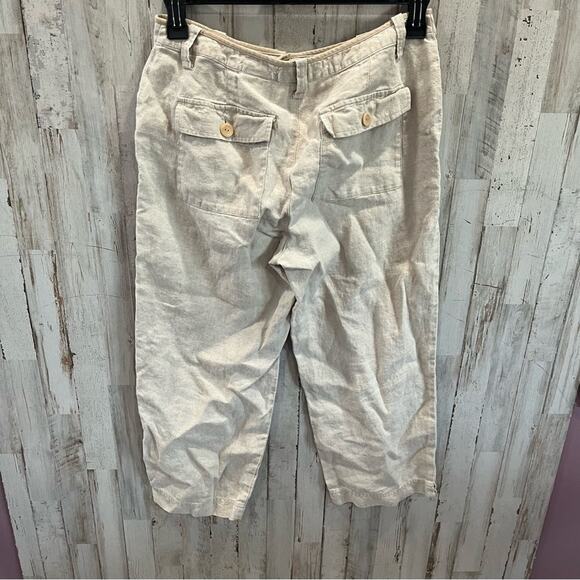 Eddie Bauer 100% Linen Tan Oatmeal Cropped Flowy Pants - Picture 4 of 7